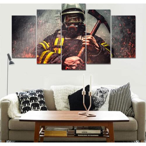 No Framed Canvas 5Pcs Firefighting Fireman Decorative Wall Art Posters Home Decor Picture Accessories Room Decoration Paintings