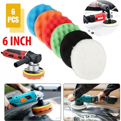 6'' Car Buffing Pads Set Self-Adhesive Buffing Wool Wheel Polishing Pad Drill Polisher Sponge Kit Waxing Foam Polishing Pads