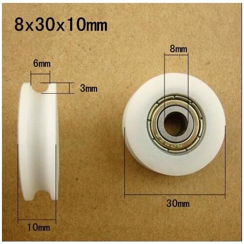 Free Shipping 10PCS 608zz bearing coated POM pulley U groove 8*30*10 door roller wheels