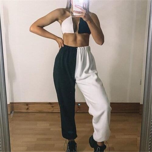 High Waist Casual Ldies Sweatpants Patchwork Sporty Harem Pants Spring Autumn Women Loose Casual Sporty Streetwear Trousers