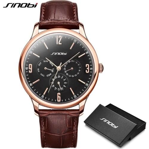SINOBI Quartz Watch Leather Fashion Wristband Mens Watches Top Brand Japan Movt Quartz Watch Men Wristwatches relogio masculino