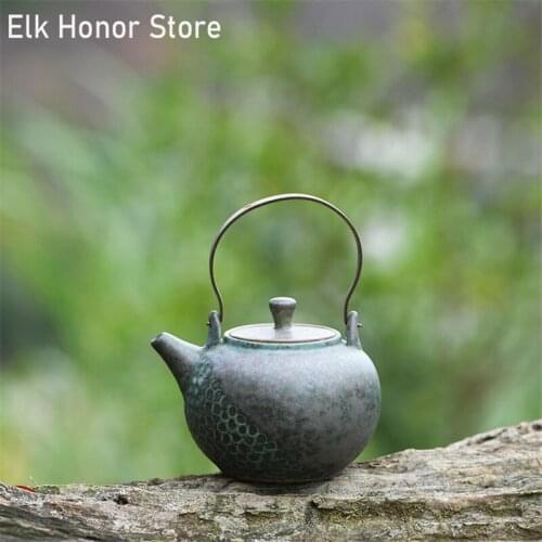 400ml Vintage Japanese Style Coarse Ceramic Loop-handled Teapot Handmade Large Capacity Kung Fu Tea Master Pots Gift Packaging