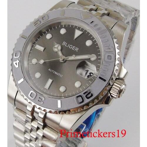 BLIGER 40mm luminous hands grey dial NH35 miyota 8215 automatic movement date indicator function stainless steel case
