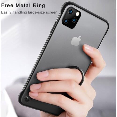 Frameless Matte Transparent Hard Phone Case For iPhone 6 6S 7 8 Plus Cover For iPhone 12 11 XR X XS Max With Finger Ring shell