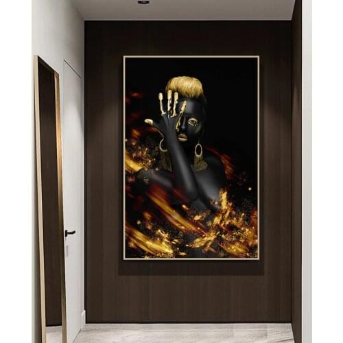 African Art Black Gold Nude Figure Canvas Paintings Wall Art Poster and Prints Modern Oil Painting Home Decorative Picture Mural