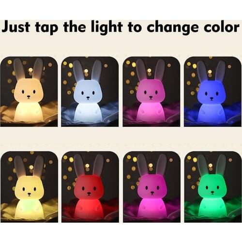 Colorful Cute Bunny Night Light Cute Rabbit Shaped Night Light with Touch Sensor LED, Soft Silicone Lightfor girls baby kids