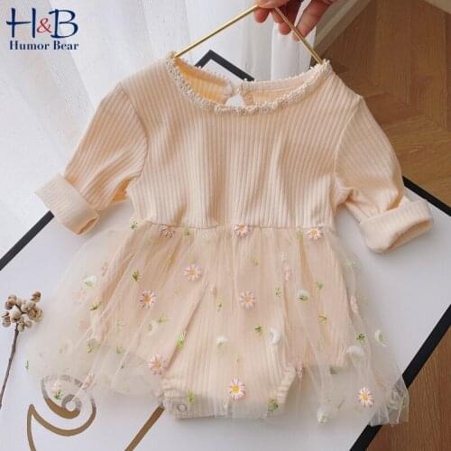 Humor Bear Baby Romper 2021 Spring Autumn Long Sleeve Mesh Yarn Patchwork Jumpsuit Toddler Baby Clothes