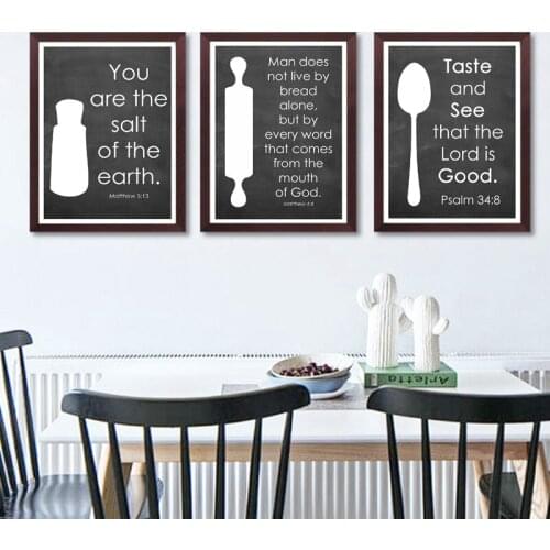 Chalkboard Background Bible Verse Quotes Poster Prayer Before Meal Canvas Painting Wall Art Scripture Pictures for Kitchen Decor