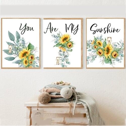 Sunflower Wall Art You Are My Sunshine Canvas Posters Nursery Kitchen Farmhouse Decor Watercolor Flowers Art Painting Pictures