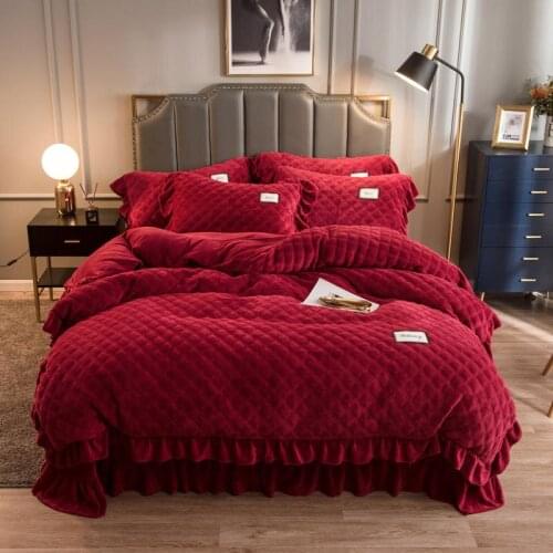 4Pcs Thick and warm flannel Quilting with cotton bedding sets queen king size duvet cover set bed set pillowcase bedclothes