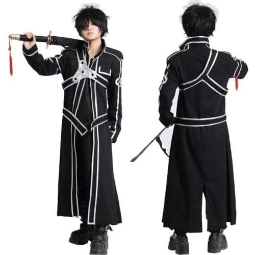 Sword Art Online Cosplay Costume Kirigaya Kazuto Robe Anime SAO Kirito Long Overcoat Trench ( Cloak + Belt + Shoulder straps )