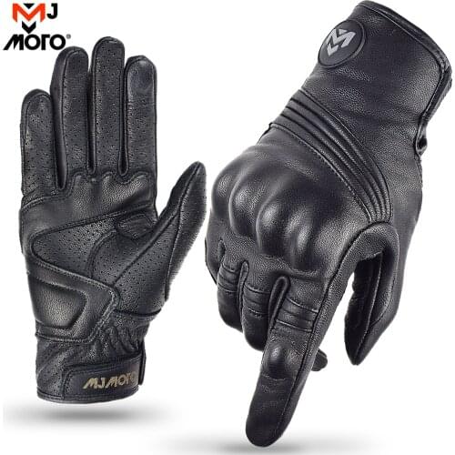 With Hole Motorcycle Gloves Leather Men Moto Racing Gloves Real Leather Bicycle Cycling Glove Summer Motorbike Motocross Gloves