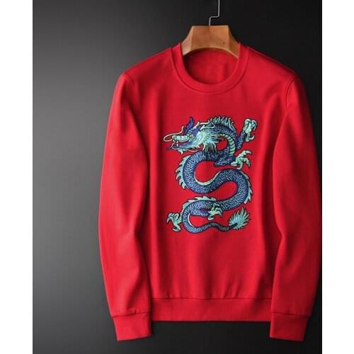 Red Sweatshirts Luxury Lyocell Tsing Lung Embroidery Long Sleeve Men Plus Size 4xl Round Collar Mens Hoodies