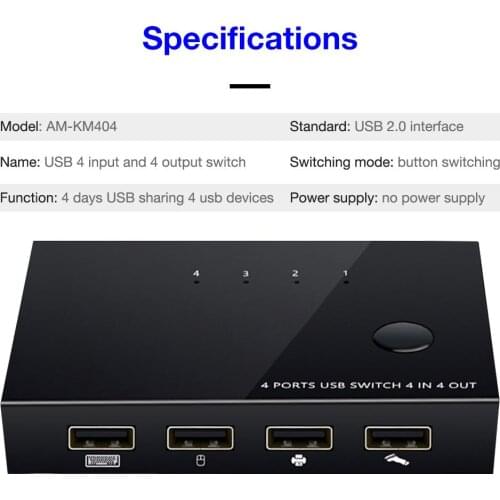 USB 2.0 HDMI KVM Switch 4 In 4 Out Peripheral Sharing Switcher Adapter Box Hub 4 PCs Share 1 LED USB Device For Printer Scanner