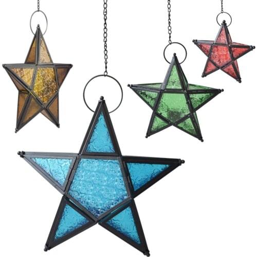 Metal Star Glass Lantern Hanging Candle Holder for Decorative Wedding Party Home family gift Decoration Birthday parties Party