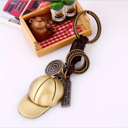 Cute Baseball Cap Keychain Pendant Retro School Bag Decoration Accessories Creative Woven Cowhide Pendant Fashion Couple Jewelry