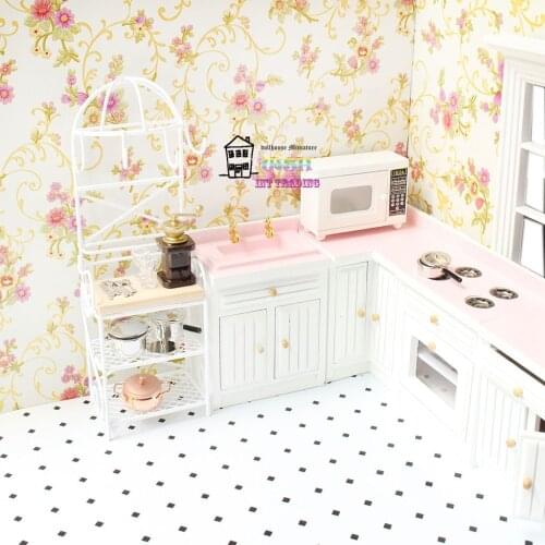 6.89" Doll house miniature 1:12 Metal Dolls Furniture White Kitchen storage rack three layer shelf beautiful decorations