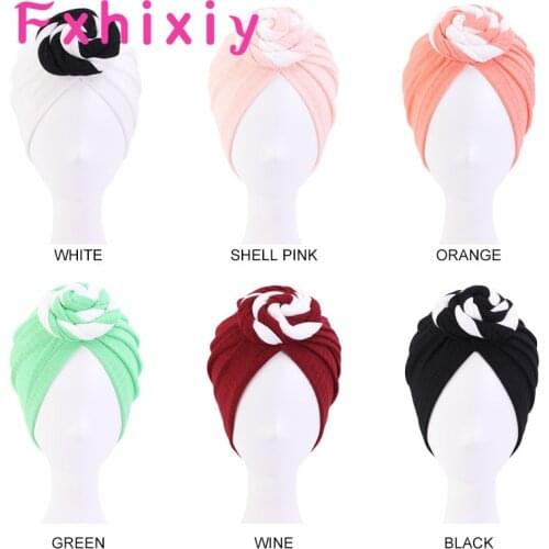 Trendy African Style CottonTurban Hat for Women Twist Knot India Hat Ladies Chemo Cap Muslim Turban Headbands Hair Accessories