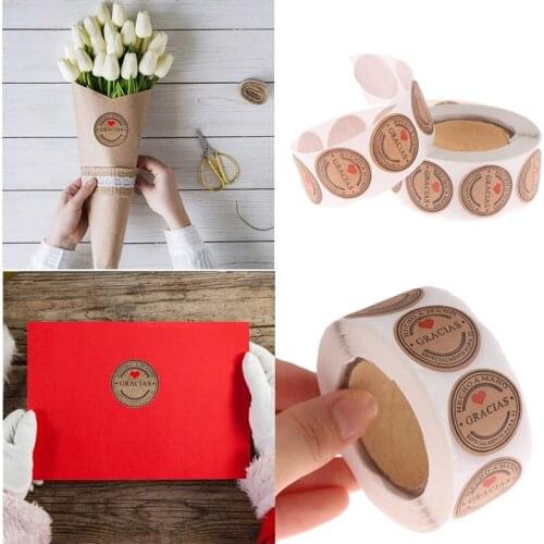 500Pcs Multiple Styles Kraft Gracias Spanish Thank You Labels Stickers Handmade Scrapbooking Stationery Sticker