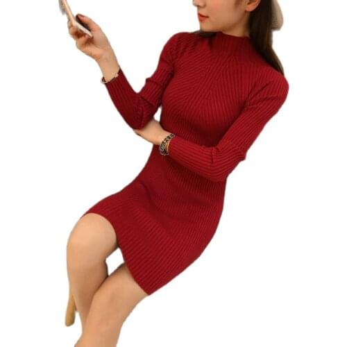 2017 new spring half shirt dress long sleeved turtleneck long sleeve head in knitted sweater thickened female