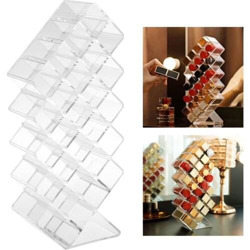 Transparent 28 Grids Acrylic Makeup Organizer Lipstick Holder Display Rack Case Cosmetic Nail Polish Make Up Organiser Tool