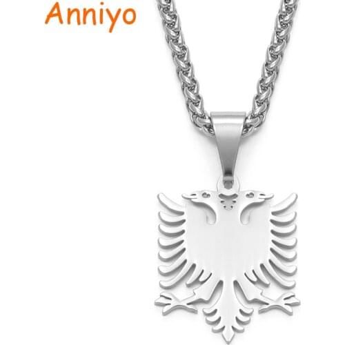 Anniyo Albania Eagle Pendant Necklaces Polishing Stainless Steel Jewelry Ethnic Gifts for Women Men #109221