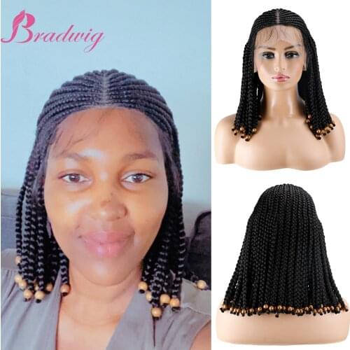 14 inches Braided wigs Hand Braided Wigs for Black Women Synthetic Lace Front Wig Frontal Natural Black Braids Cornrow Wigs Hair