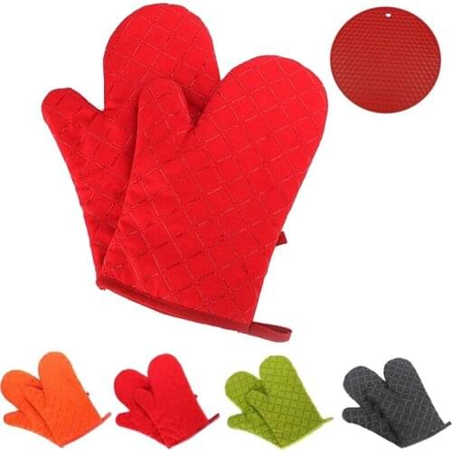 Hot 2 Pcs Food Grade Heat Temperature Resistant Silicone Gloves BBQ Grill Oven Mitts Cooking Baking Kitchen Glove Accessories