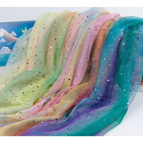 1m X 150cm Rainbow Organza Tissu Tulle Fabric Glittering for Sewing Childrens Dress Star Mesh Fabric DIY Background Decoration