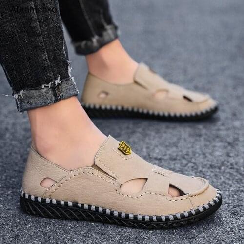 Summer Mens Sandals Leather Breathable High Quality Beach Sandals Slippers Hollow Shoes Men Shoes Outdoor Male Shoes 39-48