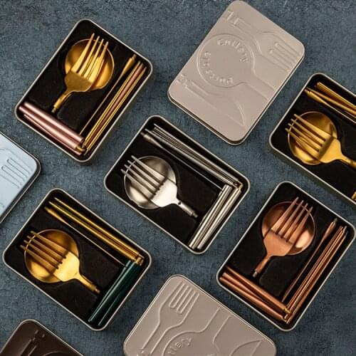 304 stainless steel removable Portuguese cutlery portable packaging two folding gold tableware set