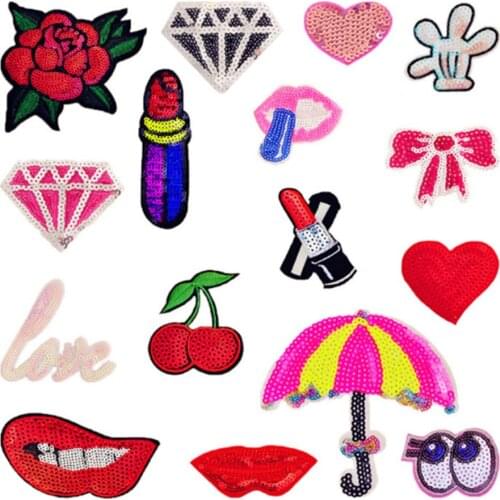 Cute Bling Glitter Embroidered Sewing Iron On Patch Badge Bag Hat Fabric Applique Craft Dress Transfer Embroidery Patches DIY
