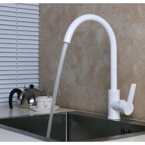Deck Mounted Single Handle Swivel Spout Matte Granite Black Or White Paint Kitchen Faucet Sink Hot and Cold Mixer Water Tap
