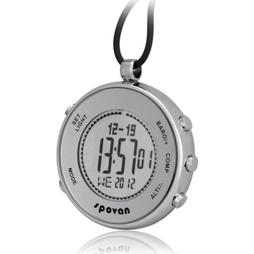 Spovan Silver Digital Pocket Watches Hiking Altimeter Barometer Compass Outdoor Sports Casual Climbing