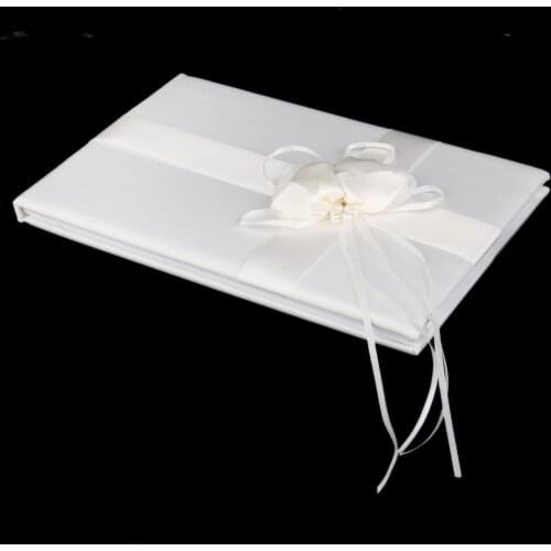 New Hot Wedding Elegant Ivory Guest Book with Satin Flower Faux Pearl Decoration Party Supplies Favor Gift Wedding Reception Set