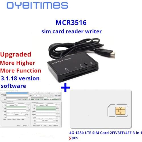 OYEITIMES SIM Card Reader Writer+5PCS 2FF/3FF/4FF Programmable SIM Card Blank LTE WCDMA GSM USIM 4G Card +SIM Personalize Tools