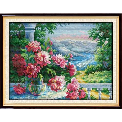 Vase with Distant Mountains Stamped Cross Stitch Kits Count Print Canvas 14ct 11ct Dmc Diy Handmade Embroidery Needlework Crafts