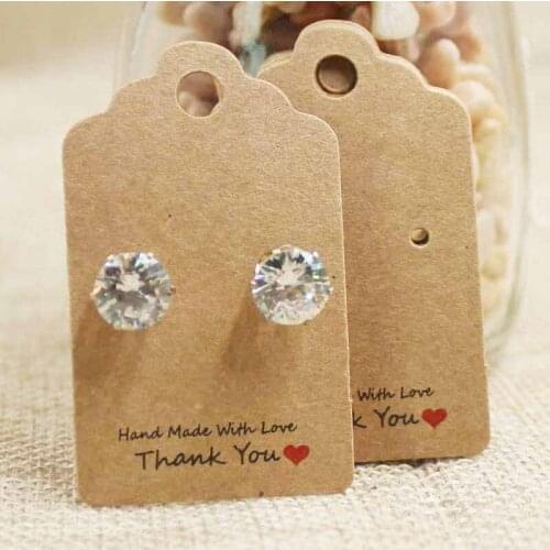 Vintage kraft handmade with love cardboard stud earring card tag white scallop shape earring packing hang tag card