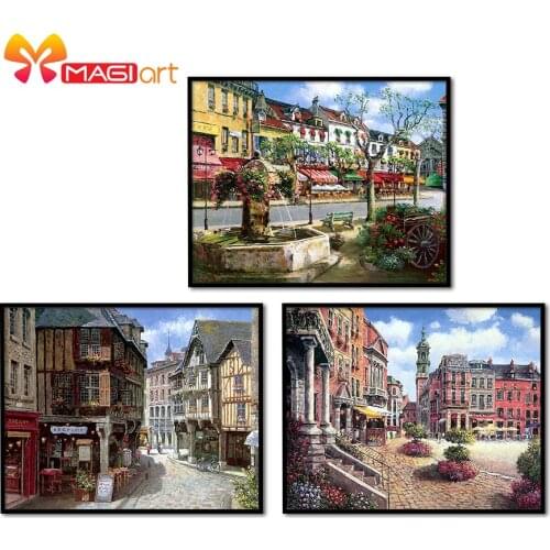 Cross stitch kits Embroidery needlework sets 11CT water soluble canvas patterns 14CT Street View of Small Town-NCMS038