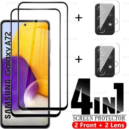 4in1 Tempered Glass For Samsung Galaxy A72 A 72 Full Cover Protective Glass For Samsung A22 A32 A42 A52 A72 4G 5G Lens Protector