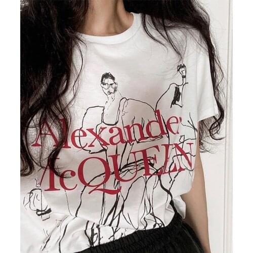 Hillbilly Abstract Characters Printed Women Aesthetic Shirt White Cotton Plus Size Summer Casual Tops Short Sleeve Ins Chic Tees