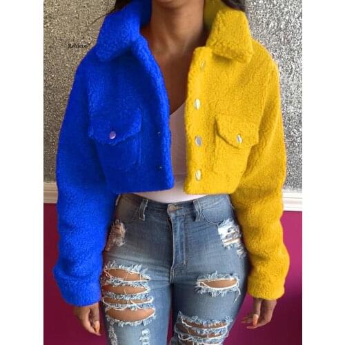 Stitching Womens Jacket Short Single Breasted Turn-Down Collar Slim Elegant Long Sleeve Fashion Warm Winter Women Coat