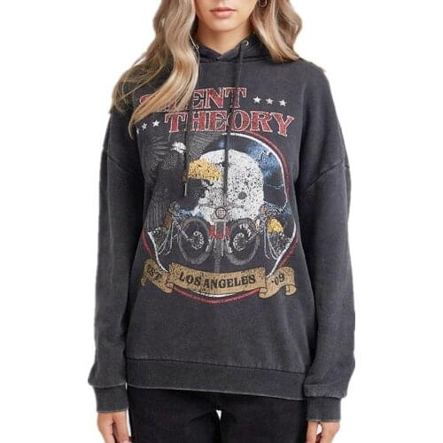 Womens High Street USA Eagle Heavy Washed Oversized Hoodie