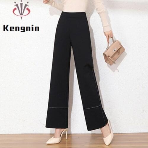 Plus Size 4XL Women Trousers 2021 Summer Female Anklet Pants Black Color Formal Wide Leg Pants Office Work Lady Capris KN213