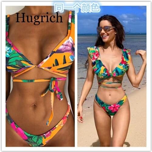 2020 New Summer Floral Print Lingerie Women Sexy Bandage 2 Piece Swimsuit Ladies Beach Style Bra Set Swimming Underwear Suit