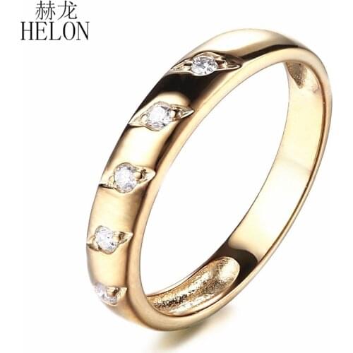 HELON Round Full Natural SI/H 0.12ct Diamond Solid 14K Yellow Gold Stunning Wedding Ring Women Engagement Fine Jewelry Band Ring