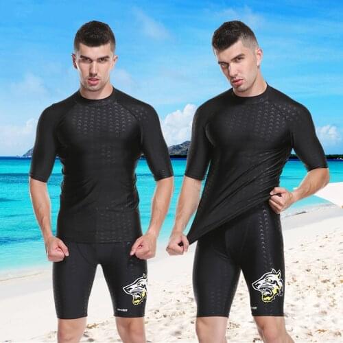 1*Set Mens Swimming Diving Surfing Suits Shark-skin Like Material Clinging Half-sleeve/Sleeveless Top & Trunk Set Combination