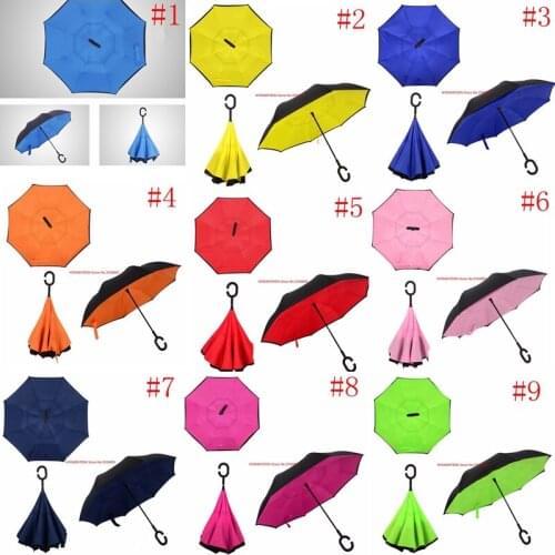 10pcs 36 colors Reverse Folding Double Layer Inverted Umbrella Self Stand rain/sun women/men high quality Child dropshipping