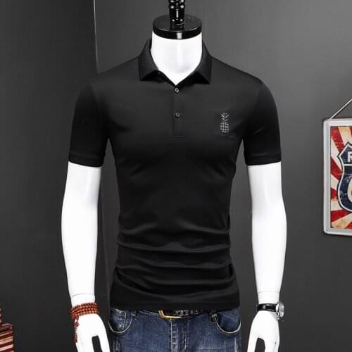 2021 Summer Black Polo Men Fashion Badge Short Sleeve Mercerized Cotton Boss Polo Shirt Business Casual Embroidery Tops