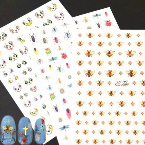 Newest CA-198 Cute Bee design 3d nail sticker template nail decals DIY decoration for nail tools